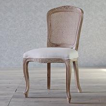 欧式复古实木雕花餐椅中古藤网靠背皮革棉麻软包坐垫设计师复古椅