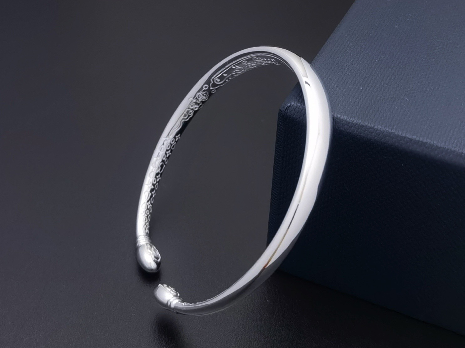 纯银手镯双卜对珠手镯开口大人足银999手镯扁圆上下珠纯银手镯