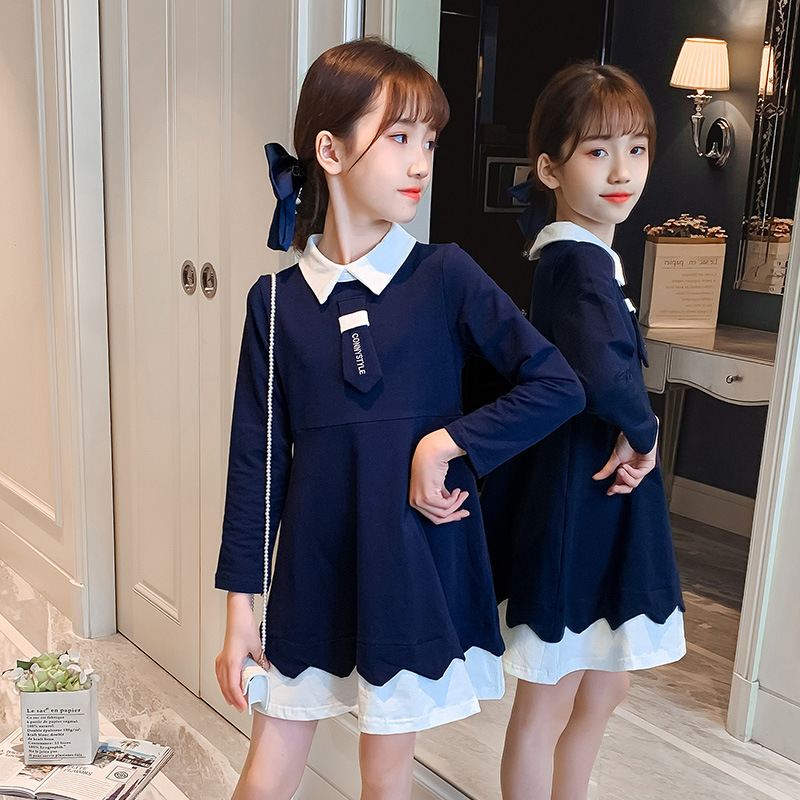 春秋女童学院风连衣裙秋装新款中大童洋气裙子小学生公主裙春秋季