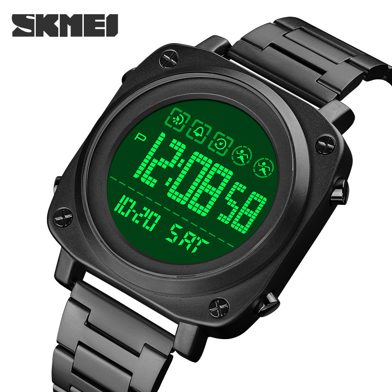 skmei/时刻美钢带多功能计时方形电子表跨境热卖休闲学生运动表男
