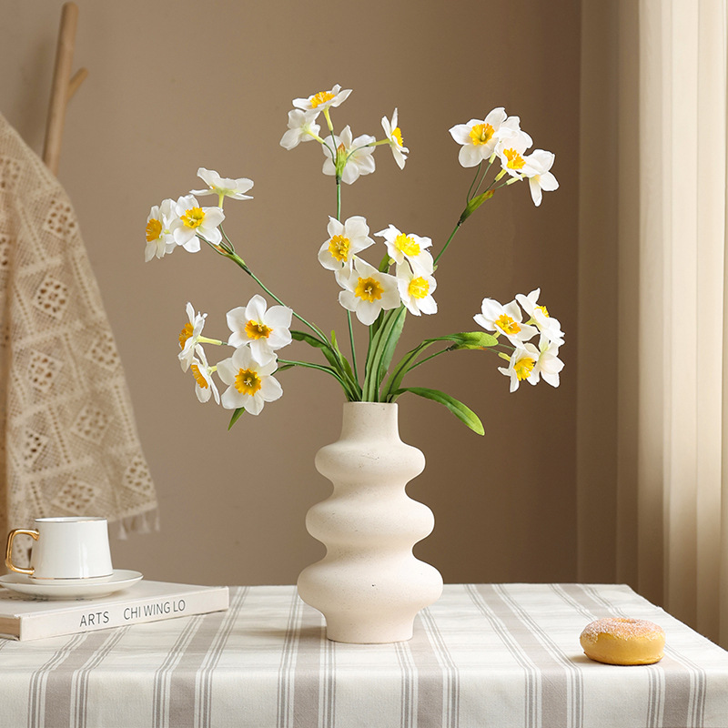 New Simulation Single Stem 3 Fork Daffodils Nordic Fresh Indoor Dining Table Entrance Decoration Flower Arrangement Artificial Daffodils