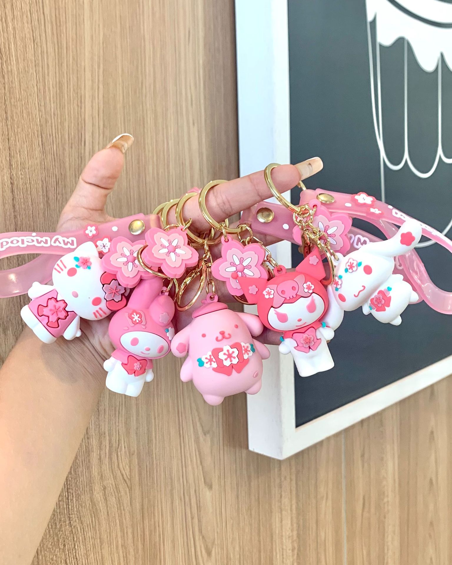 卡通公仔钥匙扣三丽鸥系列粉色樱花库洛米美乐蒂书包手机挂件批发