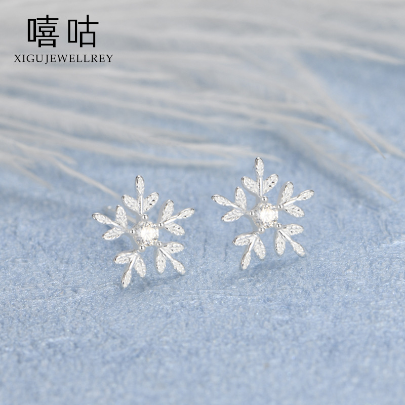 嘻咕e0206 s925银雪花耳钉气质韩版简约耳环小耳骨钉清新耳饰