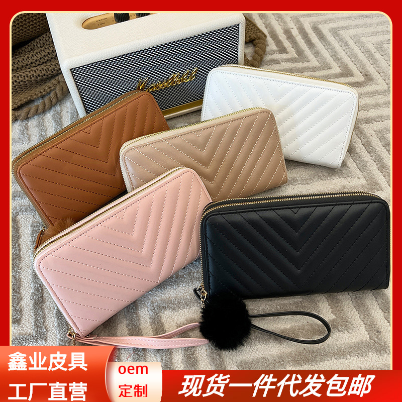 外贸跨境2022女士手拿钱包多卡位流苏双拉链零钱包手机包长款钱包