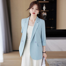 蓝色西装外套女春夏季薄款高级感韩版设计感休闲大码宽松西服上衣