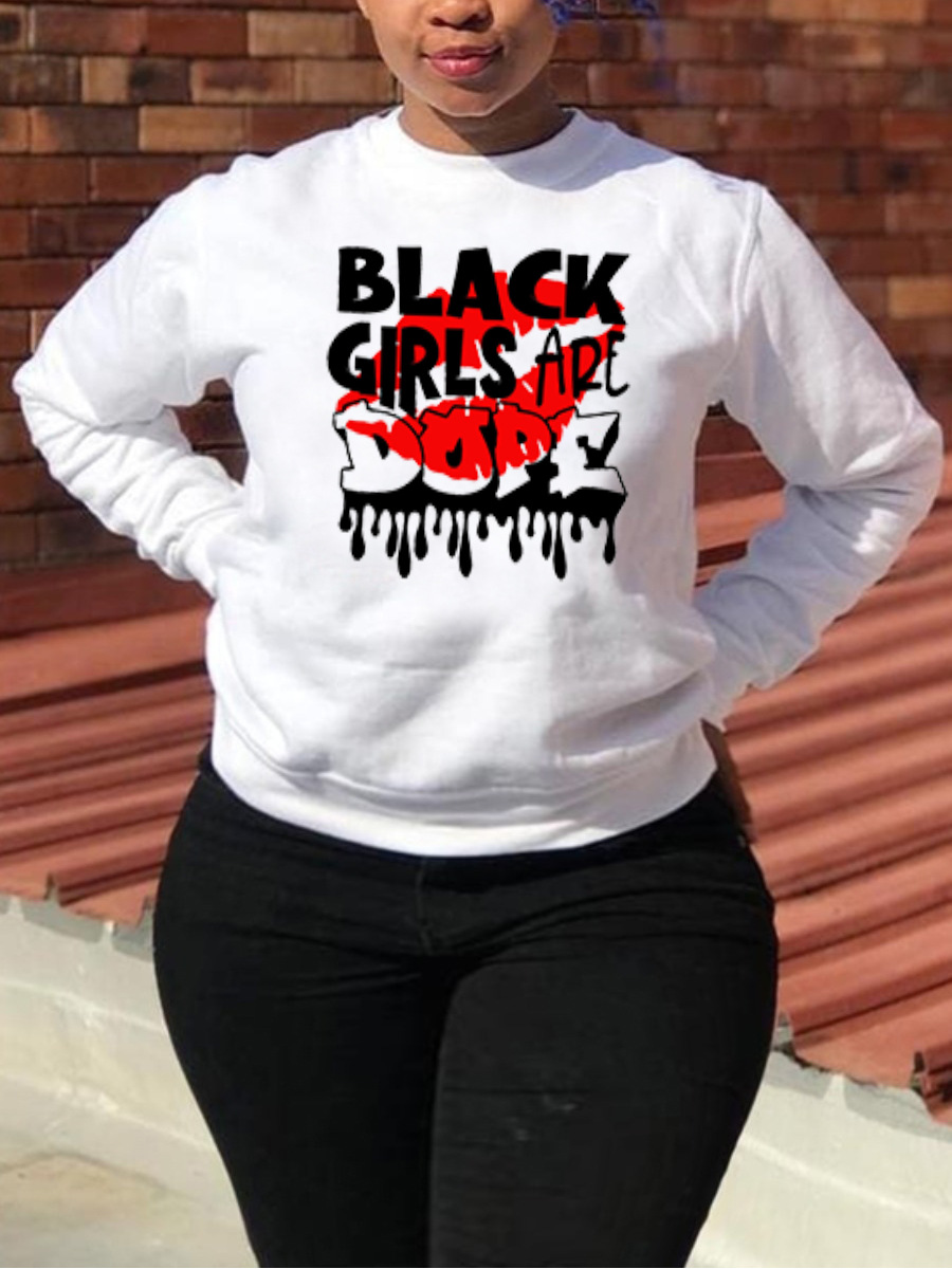 欧美跨境 速卖通 亚马逊 black girls dope 印花圆领卫衣女加绒