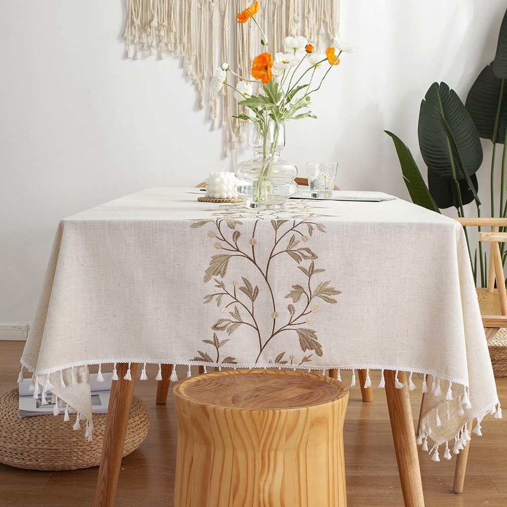 New Nordic Ins Style Tablecloth Tea Table Fabric Cotton Linen Rectangular Simple Tablecloth Table Runner Embroidered Tablecloth