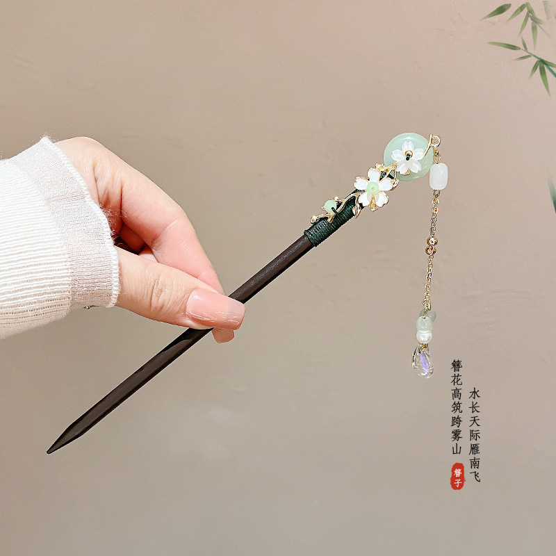 New Chinese Elegant Hairpin Tassel Buyao Hairpin High-Grade Simple National Style Modern Imitation Blackwood Updo Hair Accessories