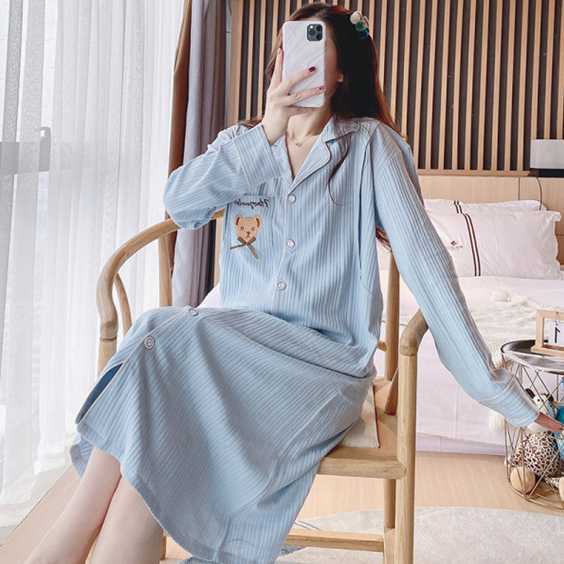 with Chest Pad Pure Cotton Confinement Clothing Nursing Nightdress Spring, Summer, Autumn Postpartum Maternity Long Dress for Maternity Nursing Dress