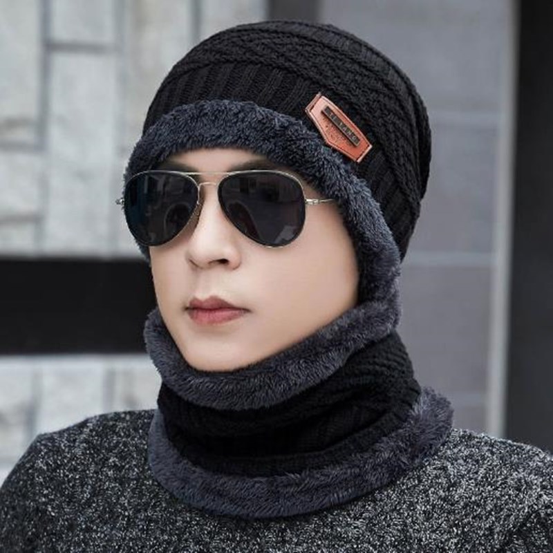 Hat Scarf Set Female Winter Woolen Hat Fleece Pullover Cap Outdoor Windproof Earmuffs Hat Warm Knitted Hat Male