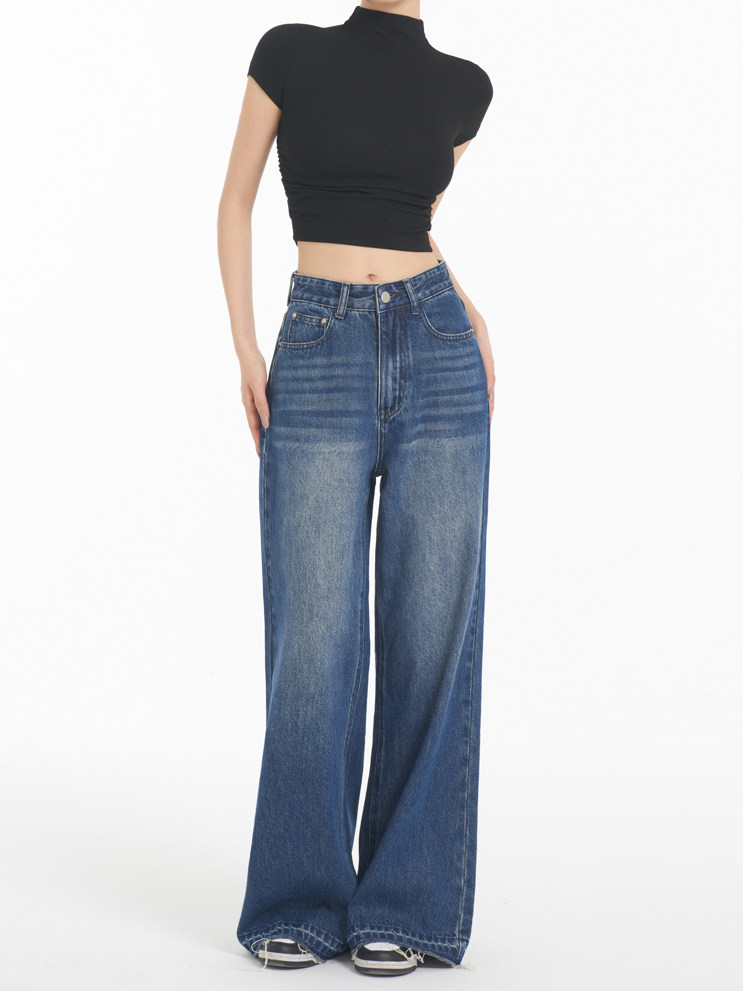 made nothing春季新品原创复古磨白宽松直筒毛边拖地喇叭牛仔裤女