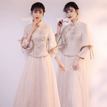 中式伴娘服2022新款婚礼新娘伴娘团姐妹裙风秋季气质显瘦礼服批发