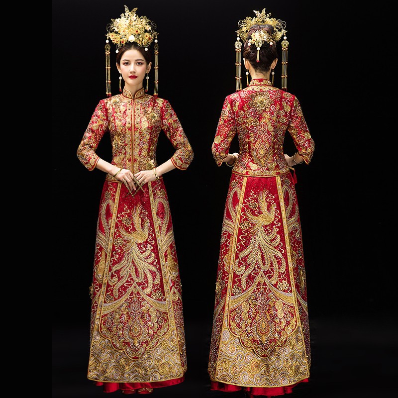 禾服新娘2023新款中式婚纱凤冠霞帔礼服结婚嫁衣高定龙凤褂出阁服