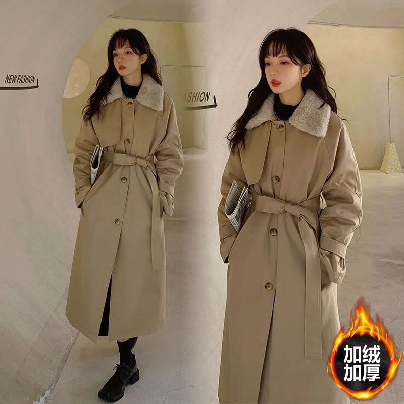 加绒加厚棉衣棉服女长款2025冬季新款收腰显瘦风衣式派克服外套潮