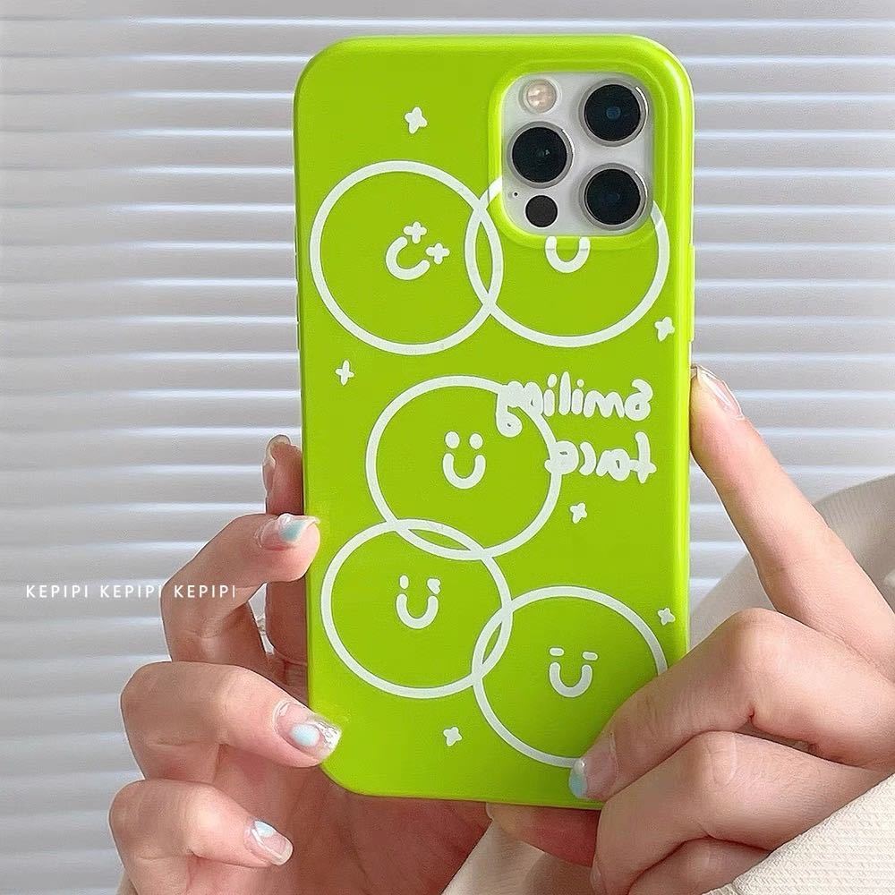 适用日韩荧光绿卡通笑脸11/12pro/max苹果xs/xr手机壳iphone7p女8