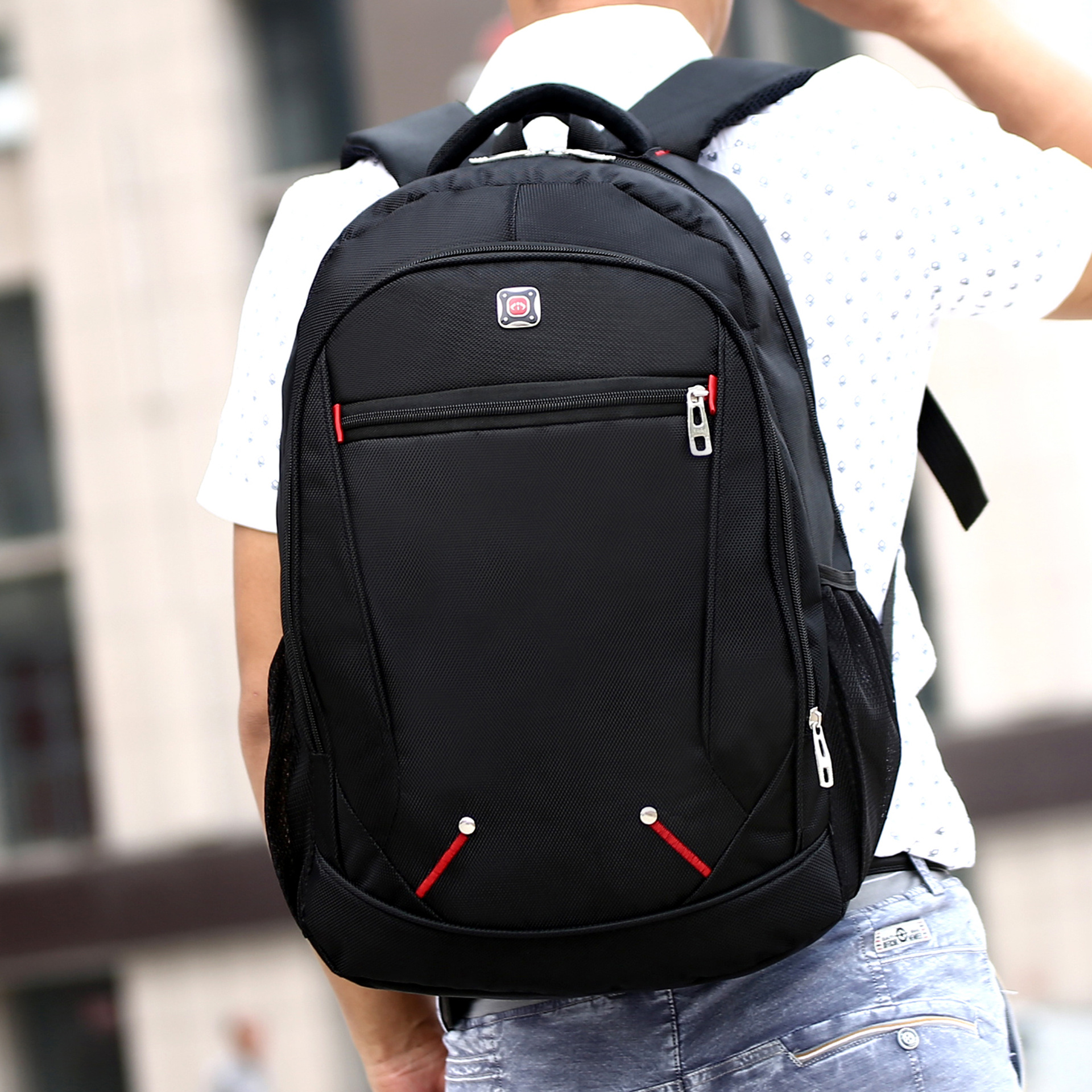 新款双肩包男女户外电脑包商务礼品休闲大容量旅行双股牛津布背包