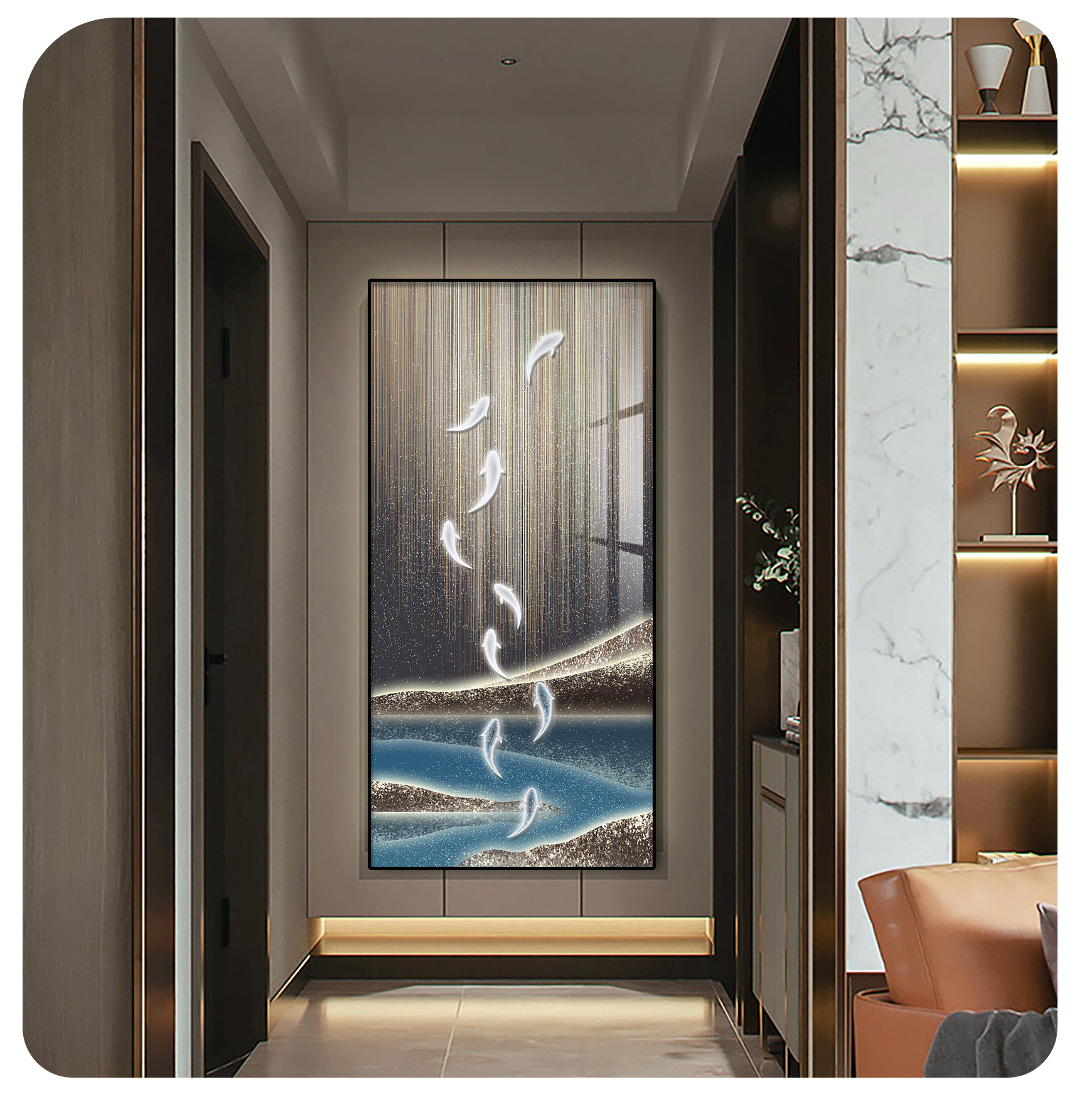 九鱼图玄关装饰画入户正对门壁画轻奢现代年年有余挂画