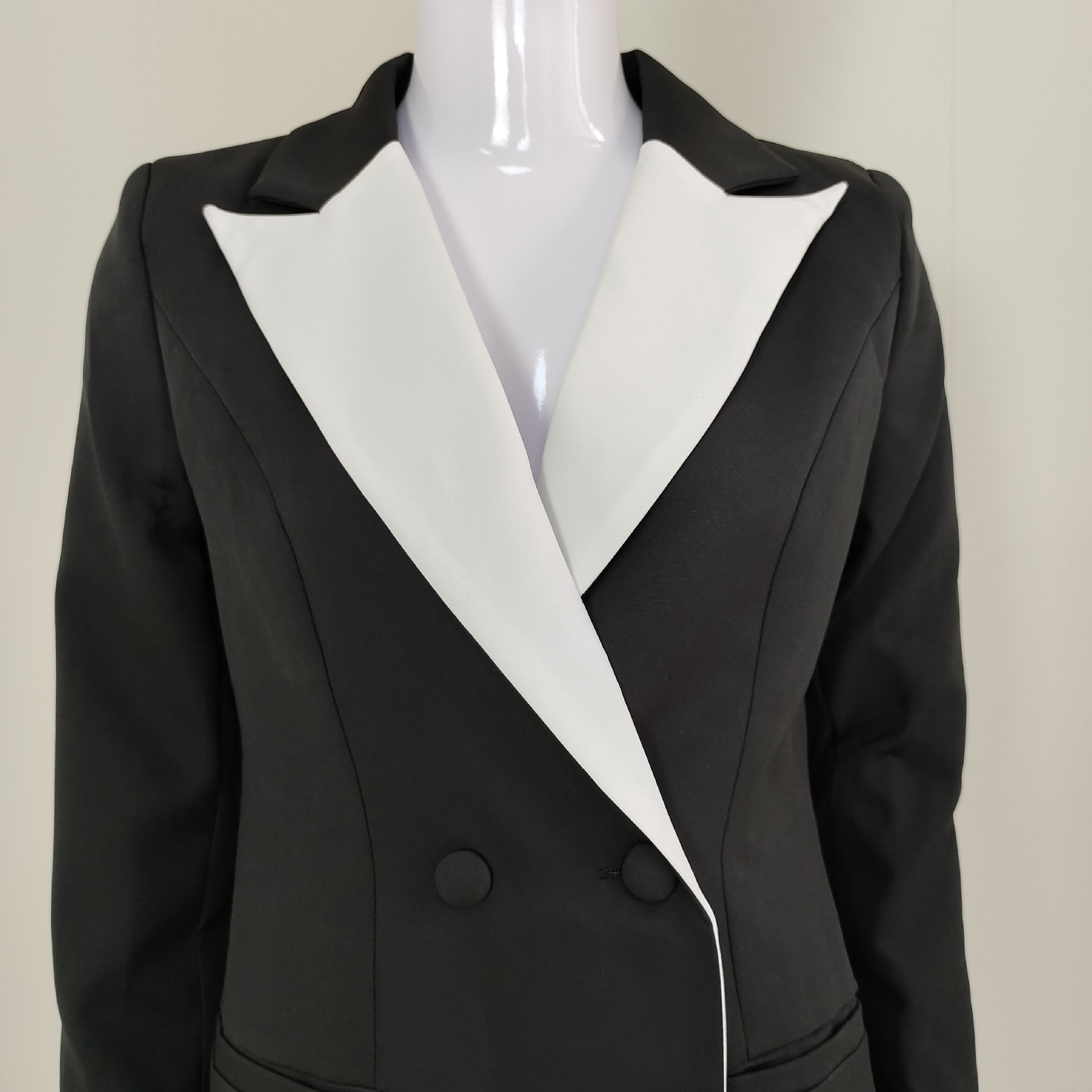 黑色双排扣v领西装外套礼服性感