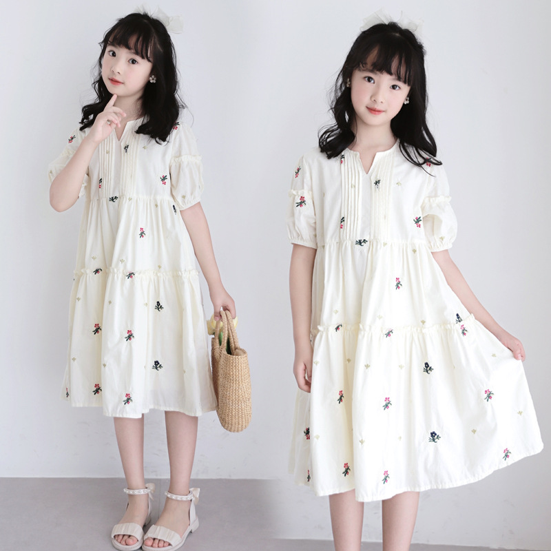 女童连衣裙夏装2023新款洋气童装女孩公主裙儿童花朵裙夏季棉布裙