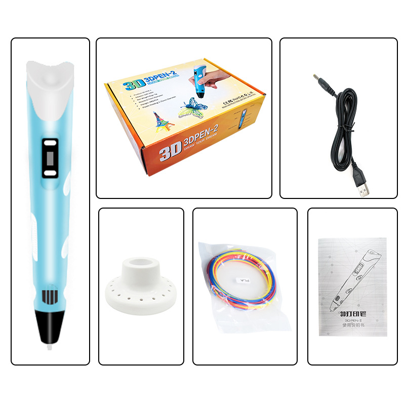 Factory Direct Supply Second Generation 3D 3D Printing Pen Toy High Temperature 3dpen Children's Student Gift Three-Place Pen Goods