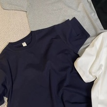新疆棉250g重磅纯白色设计感藏青色短袖T恤纯棉正肩男女打底衫