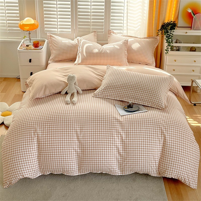 Simple Style Bed Four-Piece Set Sanded Sheets Student Dormitory Three-Piece Set Washed Cotton Duvet Cover Skin-Friendly Quilt Cover Wholesale