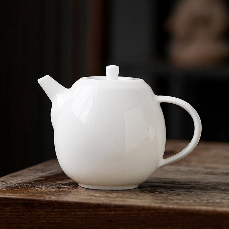 Ceramic Teapot White Jade Teapot Making Tea Xi Shi Pot Sweet Simple Style Household Tea Set Filter Single Pot Underglaze Color