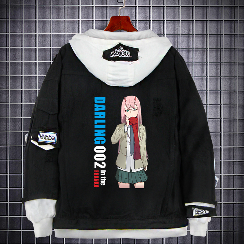 国家队darling02动漫牛仔卫衣 美少女周边潮牌宽松休闲牛仔外套男