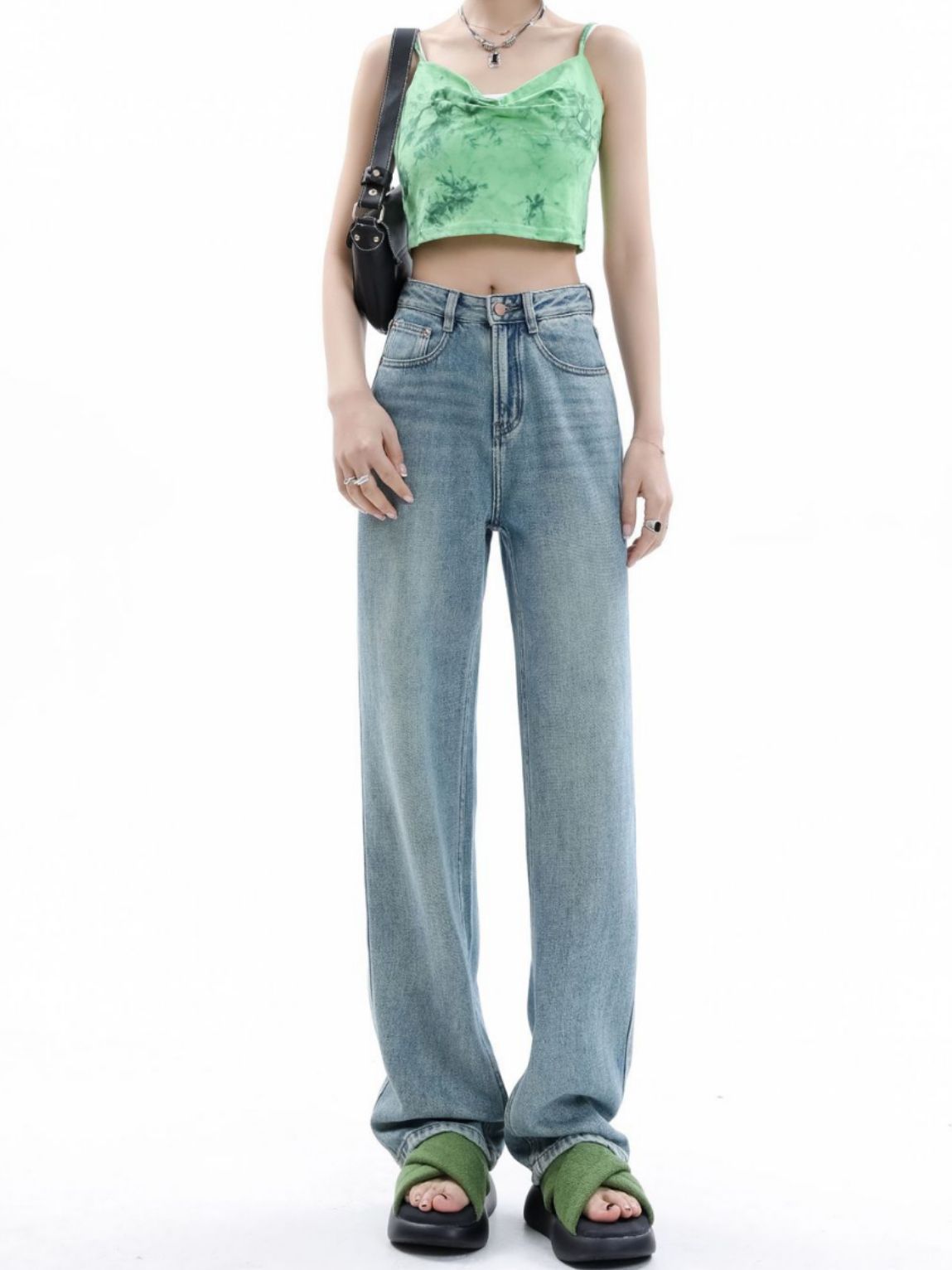 Light-Colored Narrow Wide-Leg Jeans for Women Spring and Summer 2023 New Small High Waist Drooping Spring Straight Pants