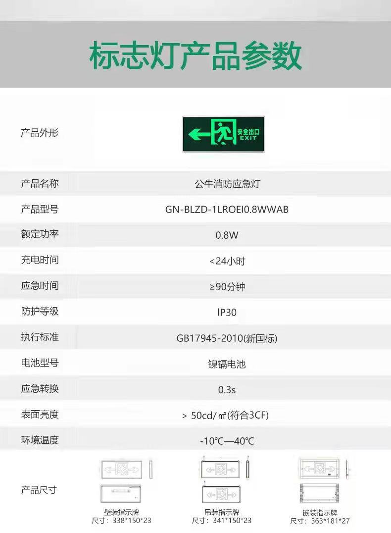 公牛应急灯双头应急灯国标消防指示灯安全出口疏散标志灯应急照明