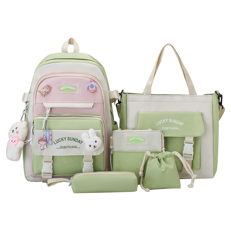 Junior High School High School Student Schoolbag Female Large Capacity Primary School Student Backpack New Casual Backpack Five-Piece Set Wholesale