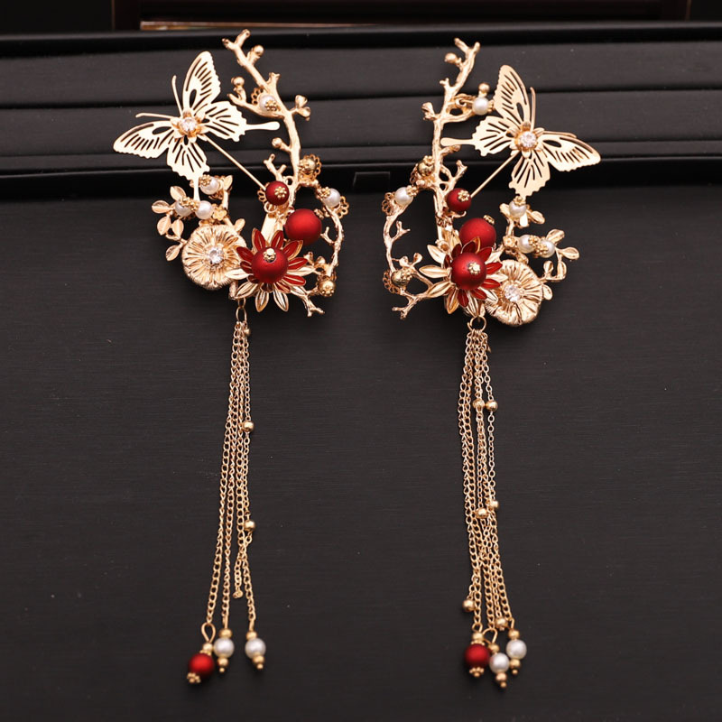 New Ancient Chinese Clothing Headdress Barrettes Antique Style Side Clip Hair Accessories Female Ancient Costume Decoration Fairy Tassel Hairpin Ancient Ornament