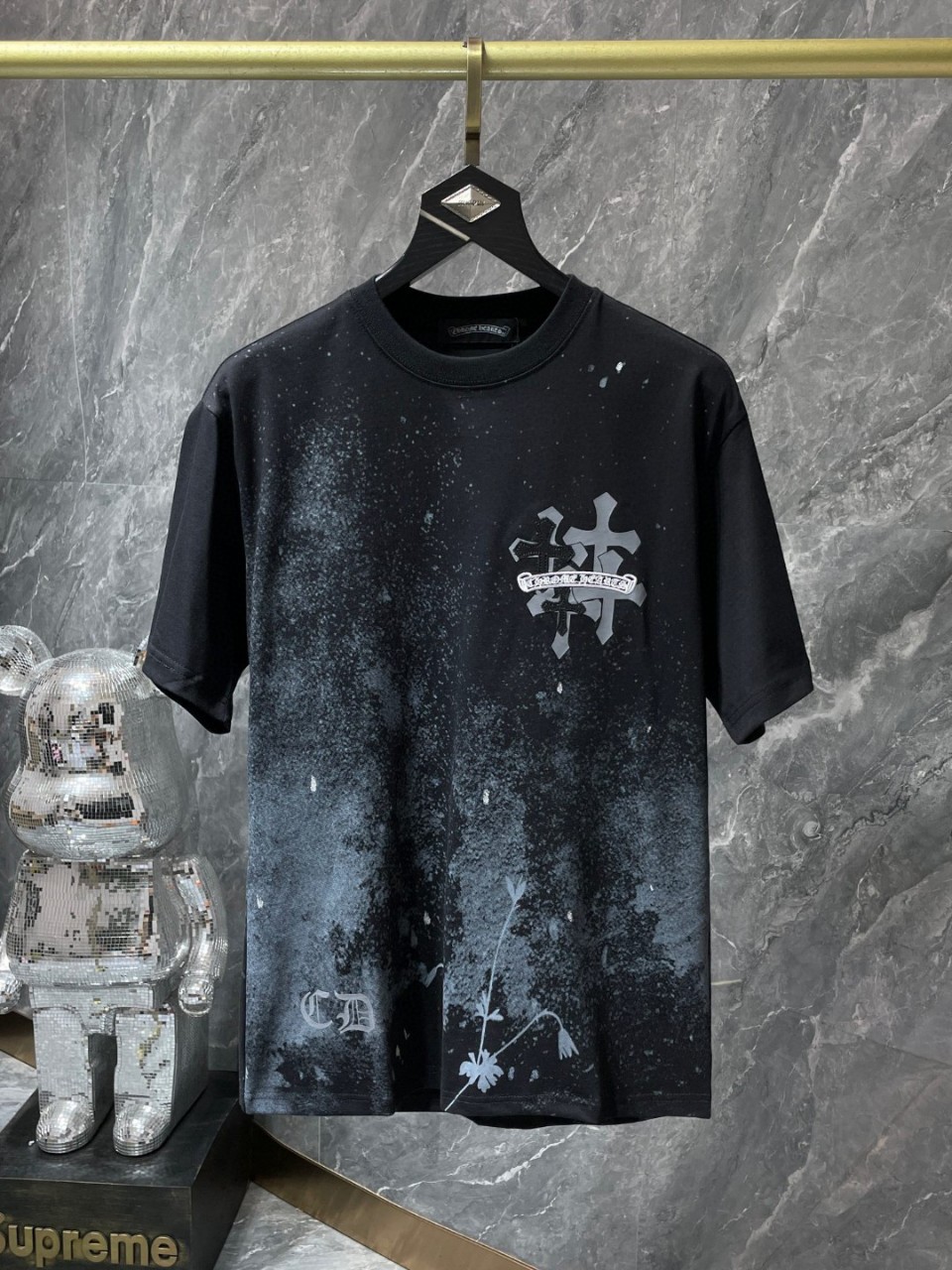 顶级版本23ss春夏新款chrome hearts星空十字架拼皮短袖男女同款