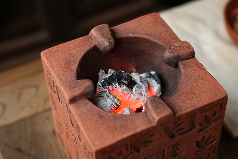 仿古竹炉 四方炉茶诗潮州工夫茶炉 火炭炉 红泥老碳炉摆件橄榄炭