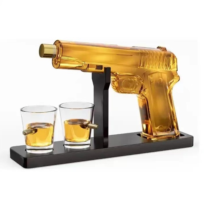 玻璃手枪醒酒器置物架 枪型酒瓶套装泡酒瓶威士忌醒酒器放置架
