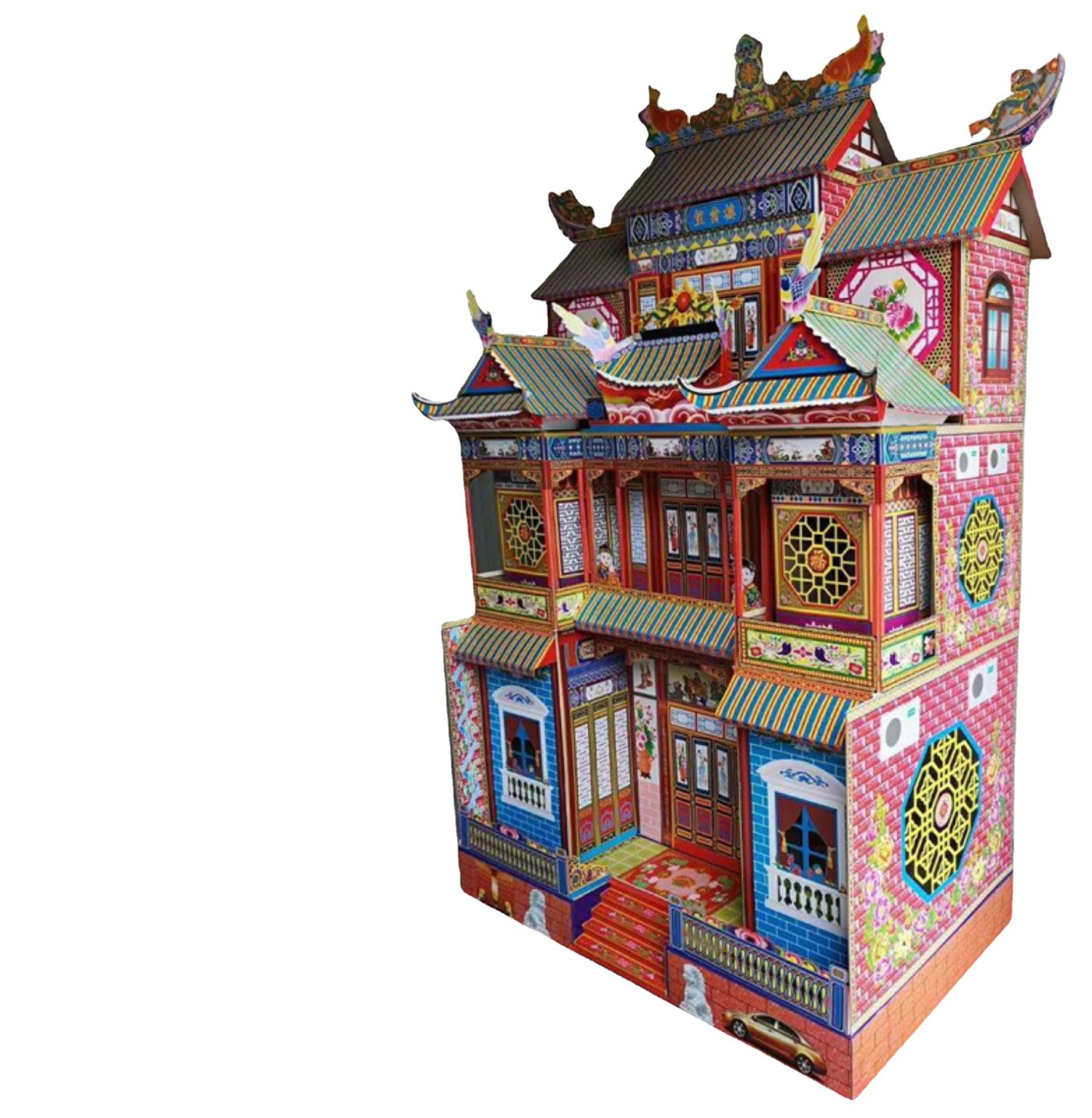 批发殡葬用品纸扎别墅祭祀纸房子纸冥房折叠竹架灵屋竹片楼房