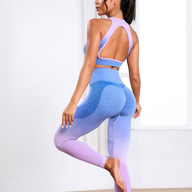 Customized Gradient Hanging Dyed Yoga Suit New European and American Style Sports Yoga Trousers Bra Set Workout Clothes for Women