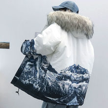 国潮棉衣男棉袄ins毛领外套冬季新款加厚连帽雪山潮流情侣款棉服