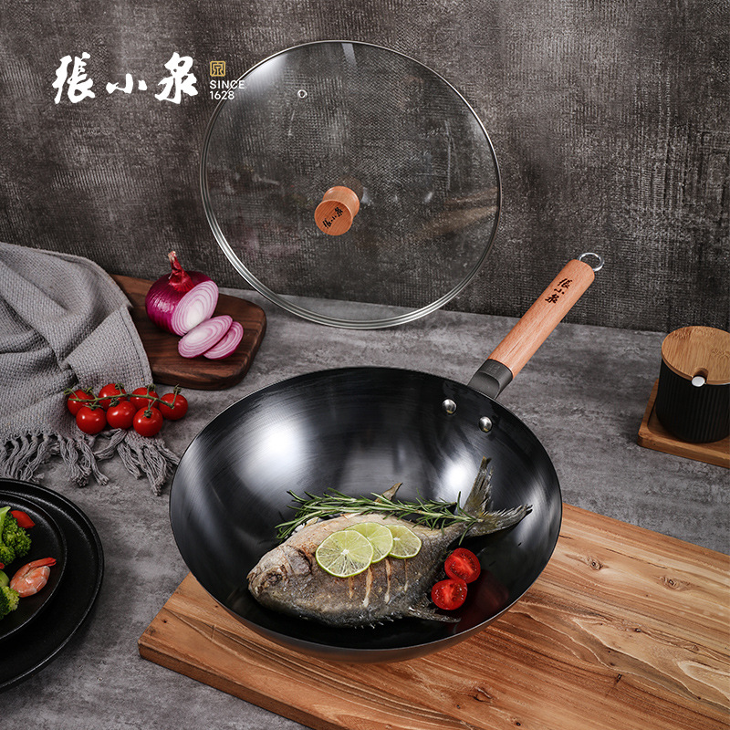 张小泉老式铁锅炒锅家用炒菜锅小型煤气灶专用无涂层燃气不粘锅具