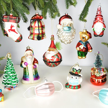 圣诞装饰玻璃彩绘老公公雪人礼物带圣诞袜小熊吊饰圣诞树布置挂件