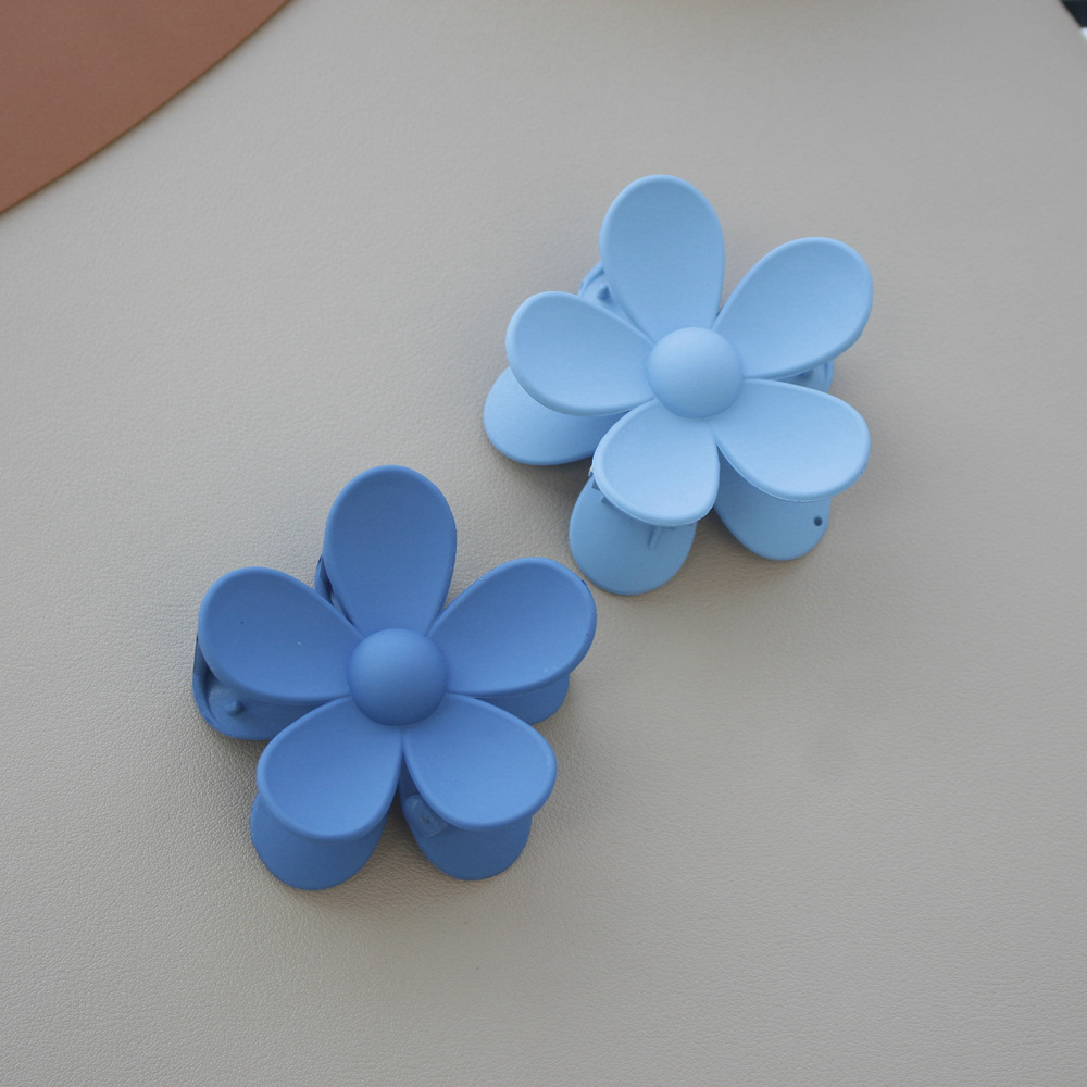 韩版创意大号鲨鱼夹女简约蓝色系花朵后脑勺盘发抓夹几何发夹发饰