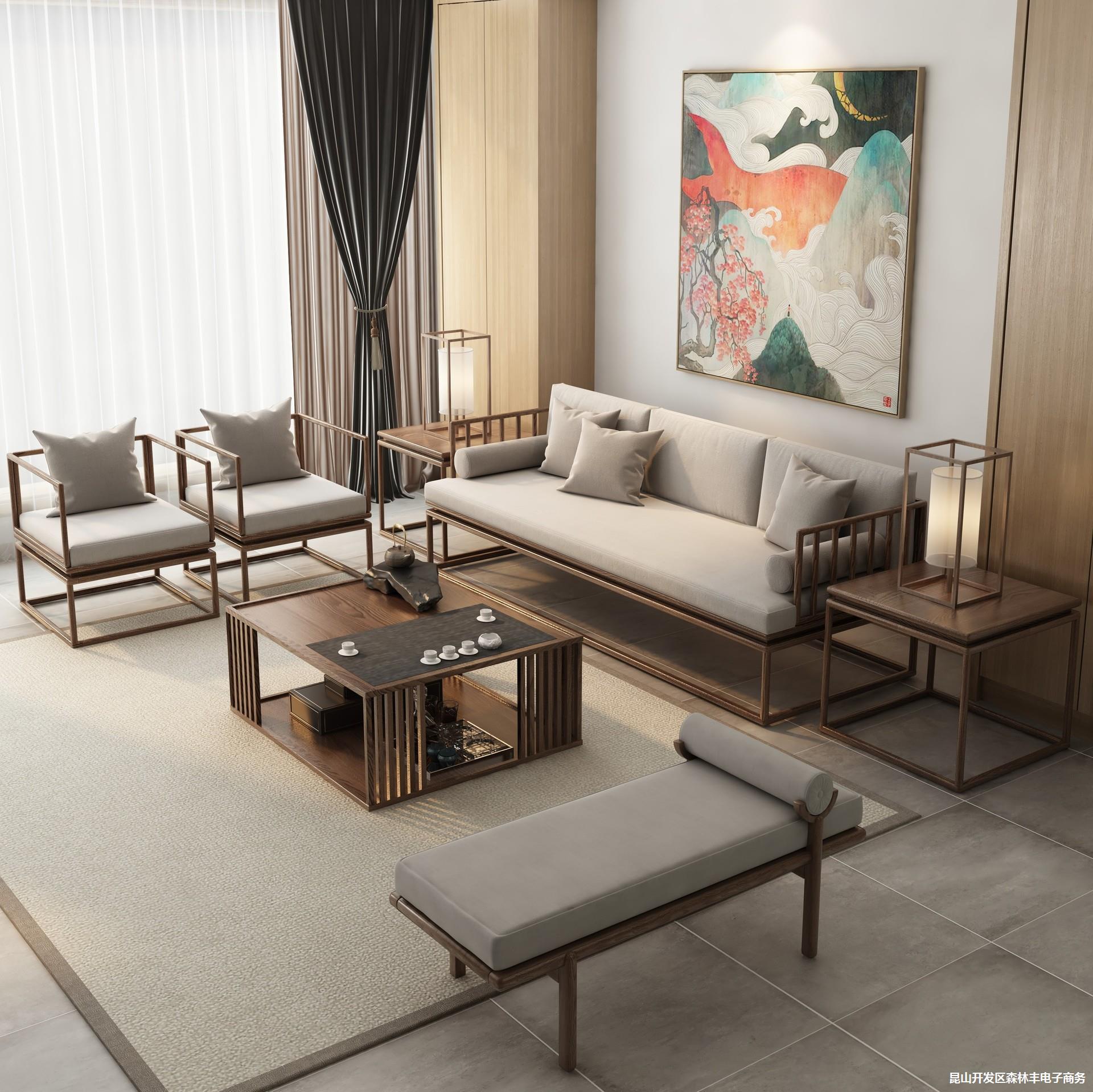 新中式实木沙发组合客厅现代别墅民宿会所禅意大小户型家具