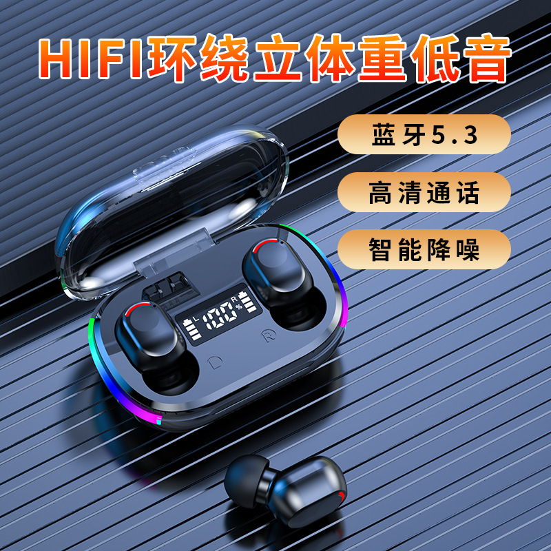 Cross-Border New Arrival Bluetooth Headset K10 Digital Display Colorful Rgb Dynamic Light Effect in-Ear Tws Wireless Bluetooth Headset