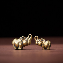 复古个性实心黄铜动物挂件铜犀牛小摆件铜手把件铜钥匙扣挂饰配件