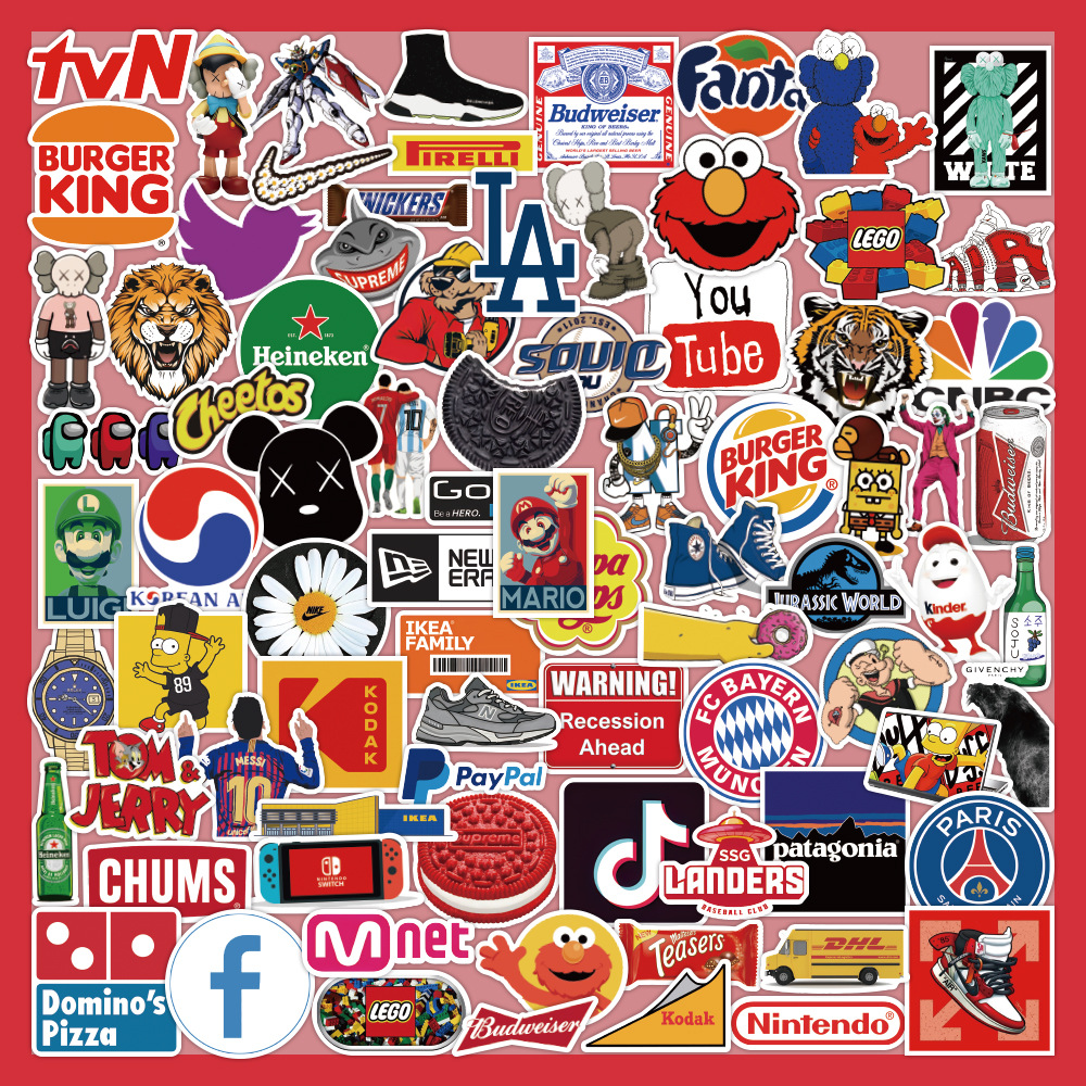 100张欧美潮牌品牌贴纸 嘻哈个性logo涂鸦贴画行李箱手机壳装饰贴