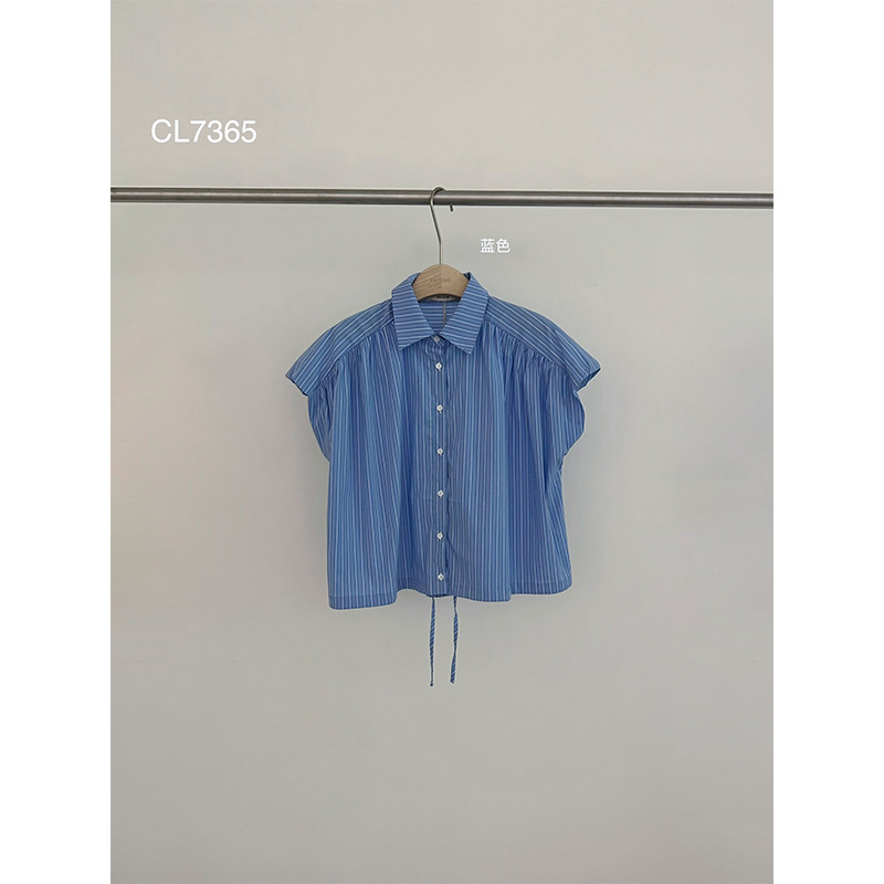 非町feiding 十三行2024夏韩版翻领短袖条纹宽松衬衫女cl7365