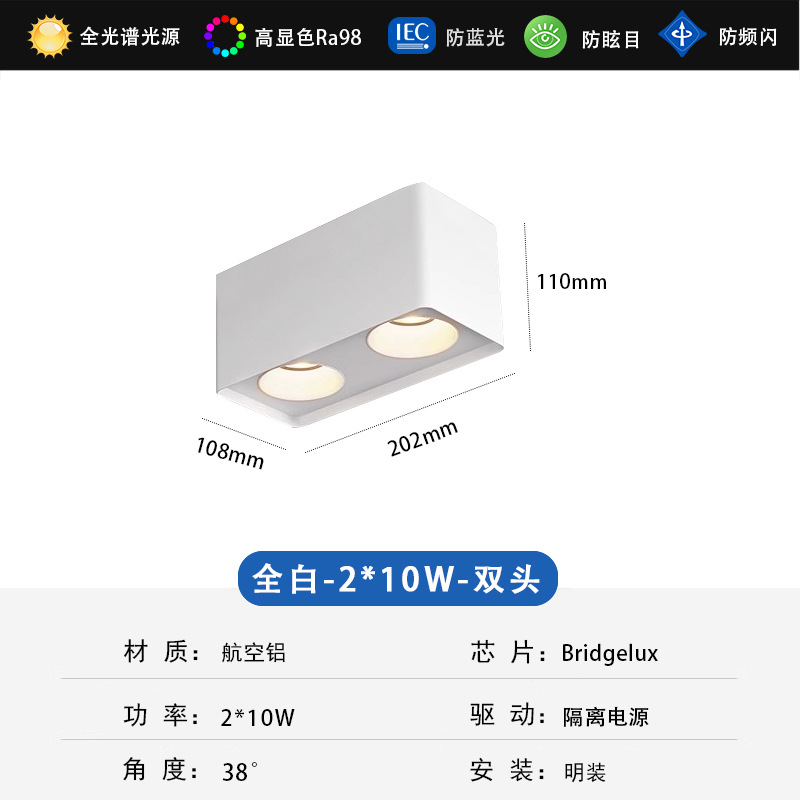 Led Square Surface Mounted Spotlight Cob Ceiling High Power Grille Lamp Commercial Store Single Reservoir Double Reservoirs Bean Gall Lamp Downlight