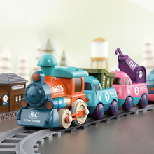 马卡龙电动灯光卡通工程轨道车0--3岁婴儿火车音效儿童玩具跨境