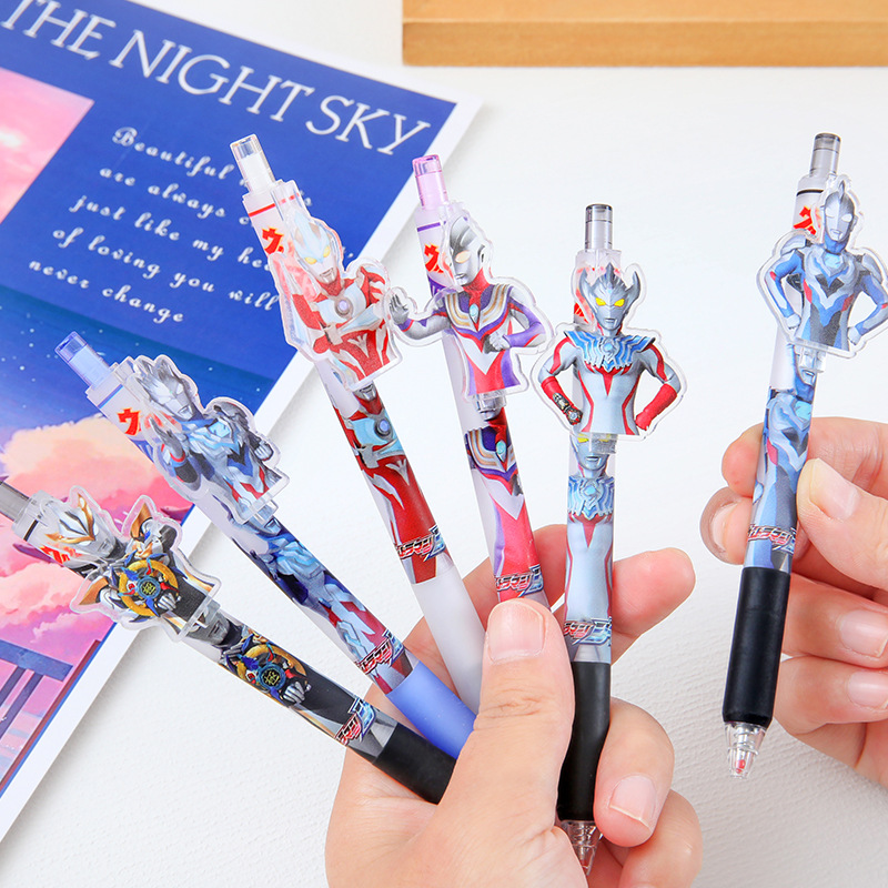 Universe Hero Patch Pressing Pen Cartoon Anime Boxed Gel Pen Primary and Secondary School Students' Stationery Black Gel Ink Pen Lot