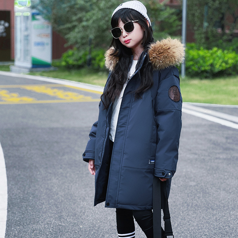 儿童羽绒服男女童洋气中长款加厚大童新款冬季毛领长款外套亲子装